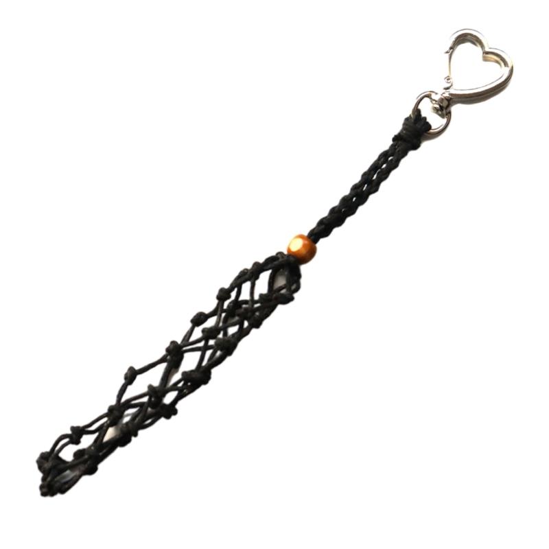 Handwoven Waxed Cord Keychain Net Pocket Bag Charm For Bags Backpacks And Accessories Fashionable Keyring