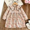 Spring Autumn Little Girls' Korean Style Princess Dress with Doll Collar and Flare Sleeves