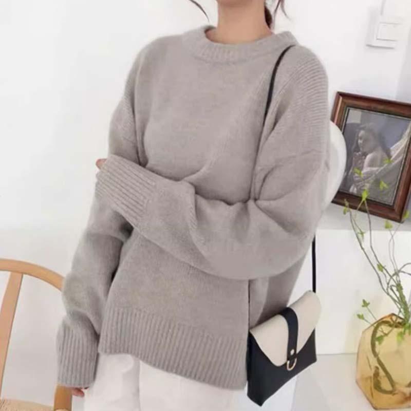 Women Cashmere Elegant Basic Sweater Autumn Winter Loose Soft O-Neck Knitted Pullovers Oversized Solid Color Jumper Knitwear