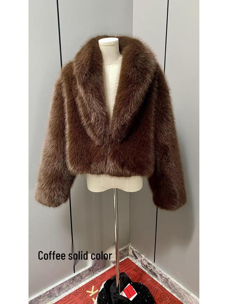 Vintage-Style Eco-Friendly Faux Fur Short Jacket In Brown - European & American Winter Women's Fashion