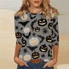 Women's Fashion Casual Three-quarter Sleeve Halloween Printed Round Neck Top