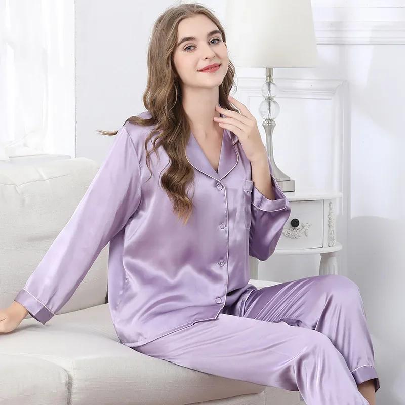 100% Silk Pajamas Set for Women Summer and Autumn Long-sleeved Mulberry Home Service Silk Women's Pajamas Set Pijama Feminino