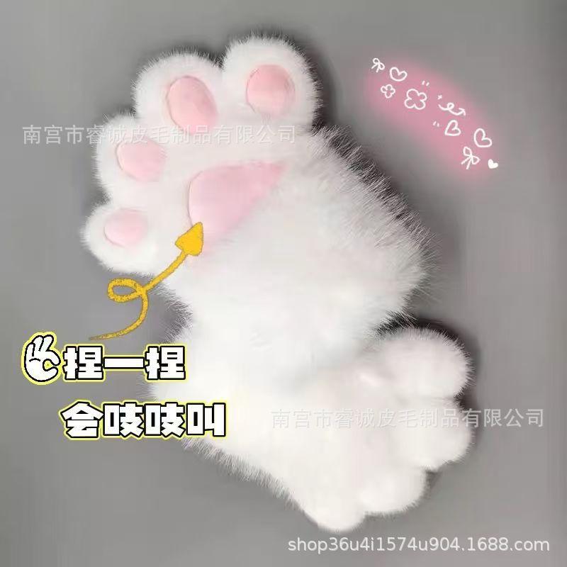 Color Block Cat Paw Plush Gloves – Squeaky Cosplay Accessories with Mink Fur