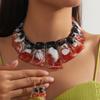 European Vintage Trapezoidal Turquoise Necklace and Earring Set, Exaggerated Ethnic Jewelry