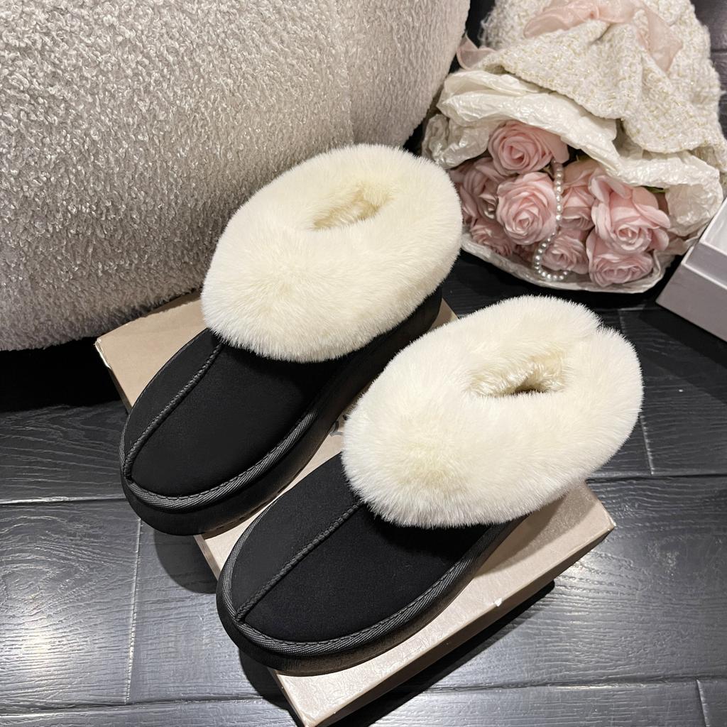 European and American solid color thick-soled warm snow boots for women 2024 winter new casual large-size snow boots cotton shoes for women