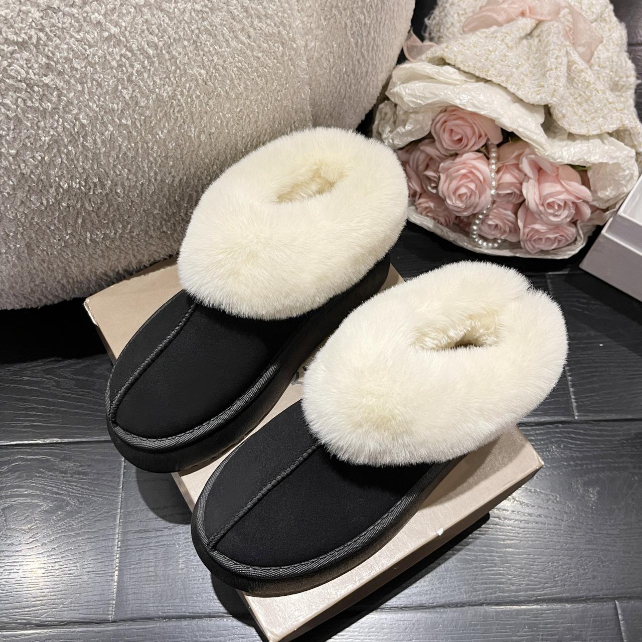 

Европейские и американские однотонные теплые сноубутсы на толстой подошве для женщин 2024 зима новые повседневные сноубутсы большого размера хлопковые туфли для женщин 41 чёрный