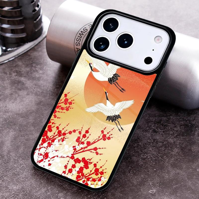 Japanese Crane White Birds Phone Case for iPhone 17 16 15 Pro Max Air 14 13 12 11 Plus Shockproof Cover