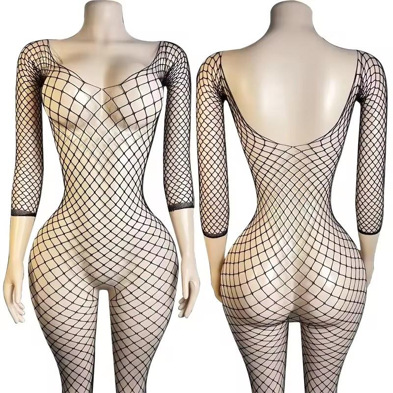Body Calze a Rete Sexy per Adulti Catsuit da Donna Trasparenti con Cavallo Aperto Body Abbigliamento Rete Trasparente Lingerie Hot Erotica