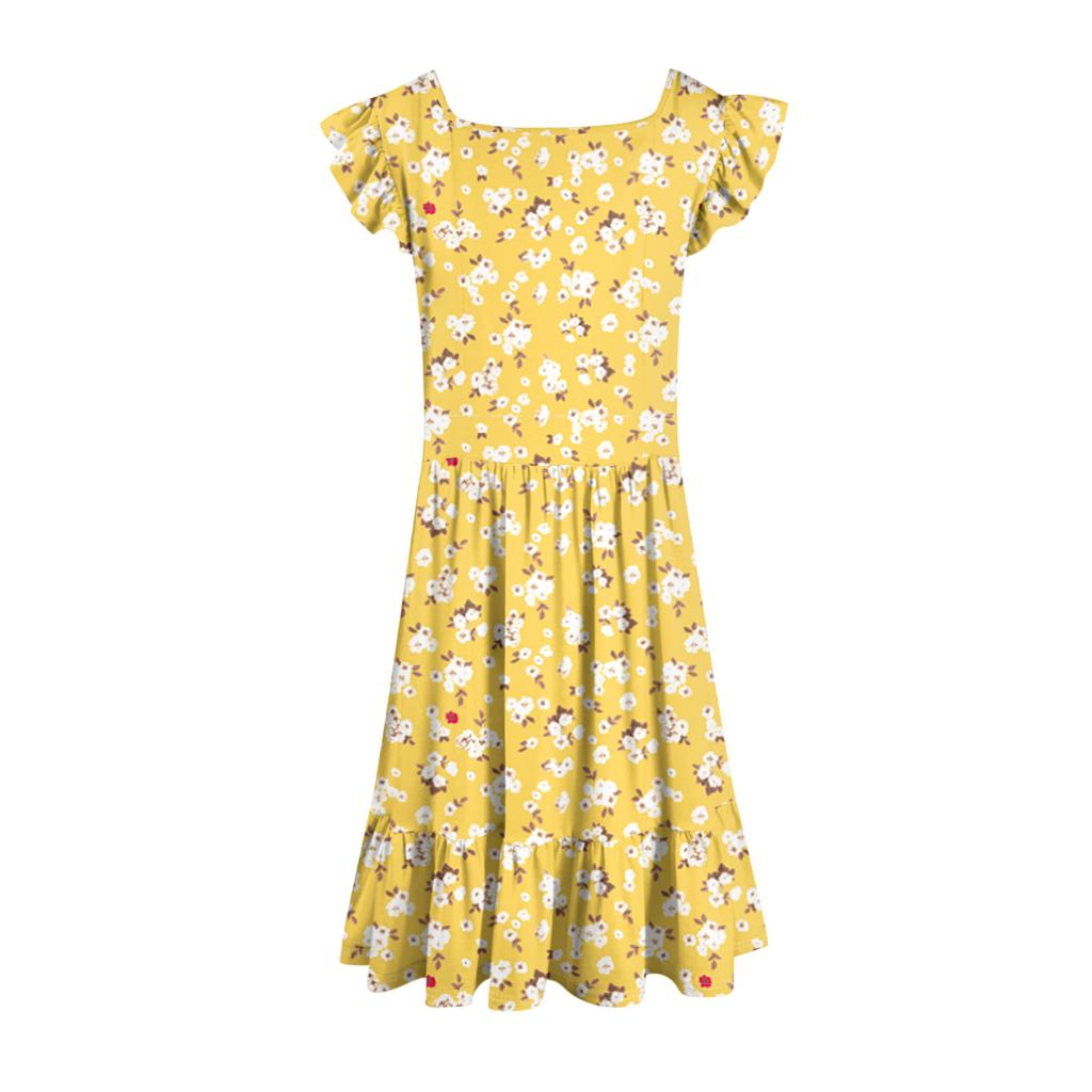 Damen Sommer Casual Square Neck Kleid mit Taschen Süßes ärmelloses A-Linien-Westen-Midikleid mit hoher Taille