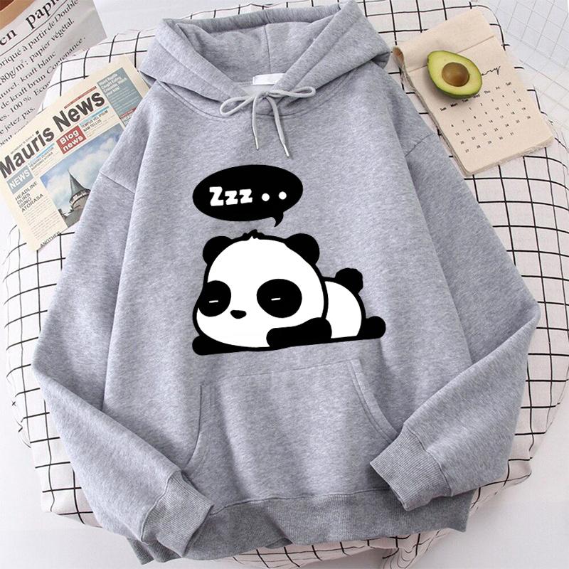 (Unisex Hoodie)Autumn Winter Casual Panda Letter Print Hoodies Solid Color Long Sleeve Hooded Pullovers Sweatshirts