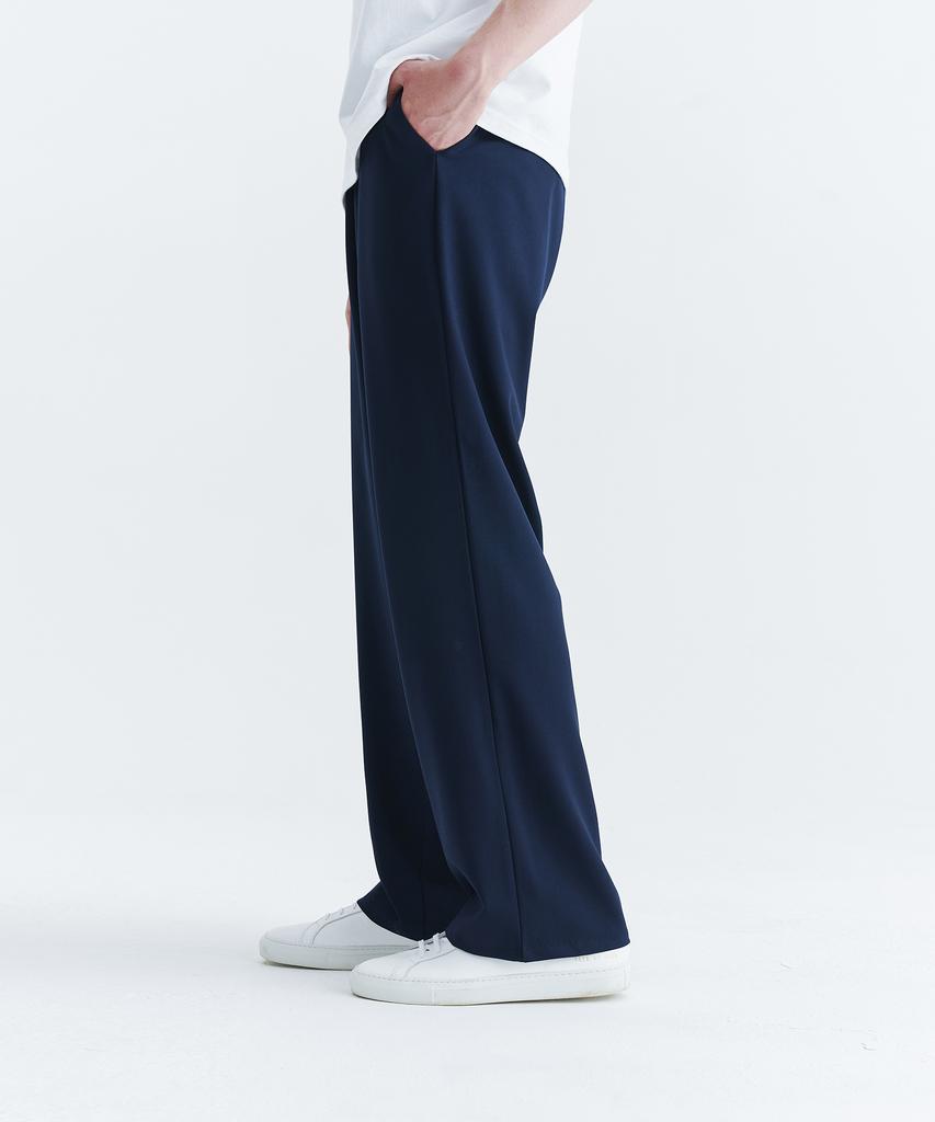 WHOLOVESART [Summer Fabric Added] Unisex Semi-Wide Elastic Waist Slacks Navy