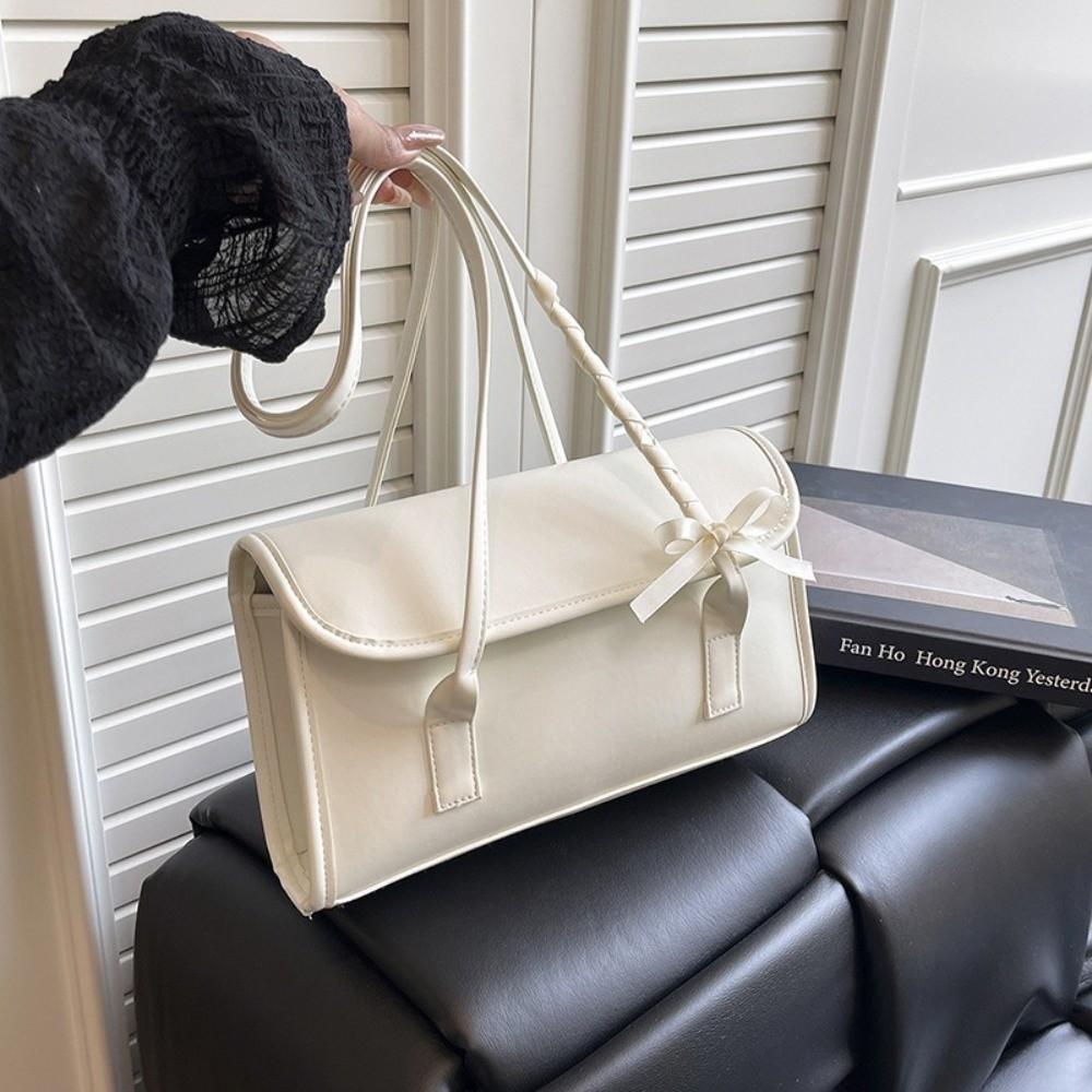 Leisure Large Capacity Underarm Bag Solid Color Women's Handbag Bow Ribbons Shoulder Bag  Daily