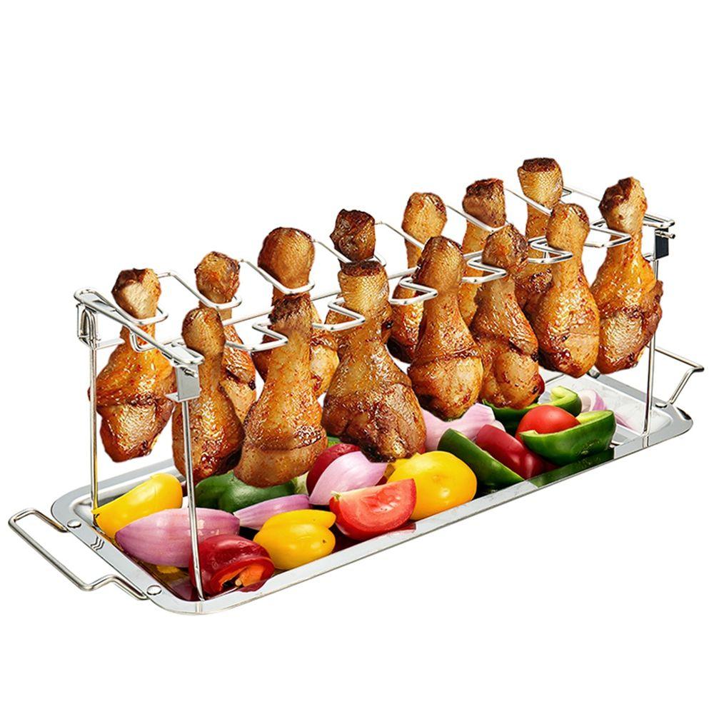 BBQ Rib Mesh Clip with Drip Pan BBQ Shelf Barbecue Accessories Grill Holder Chicken Wing Leg Rack