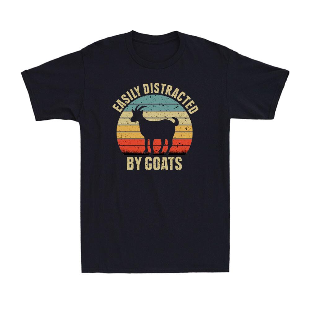 Easily Distracted By Goats Retro Funny Goat Lover Gift Vintage Men T-shirt L