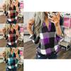 Stylish S-5xl Women's Long Sleeve Plaid T-shirt Blouse With V-neck Design