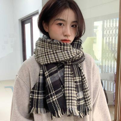 Houndstooth Couple Shawl Scarf Season Student Contrast Plaid Scarf Woman