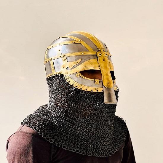 Vandal Medusa Helmet Chainmail Hand forged Armor Helmet  Viking Chainmail steel and brass Helmet  Best Gift