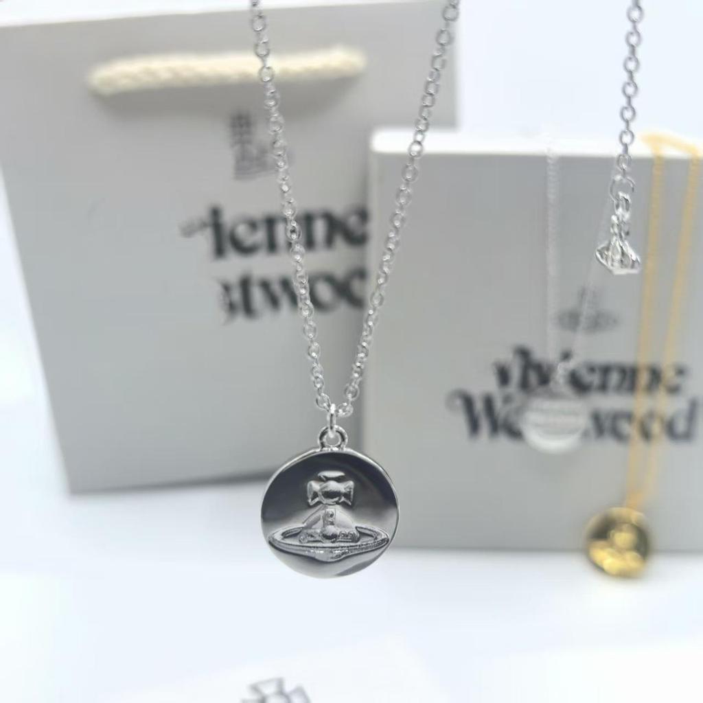 Empress Dowager Saturn Pendant Necklace: Luxury Coin Design for Women's Elegant Style.