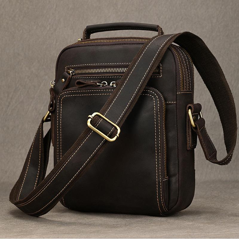 Men'S Shoulder Bag Leather Fashion Handbag Cowhide Shoulder Messenger Bag Ipad Bag Simple Men'S Bag Casual Satchel