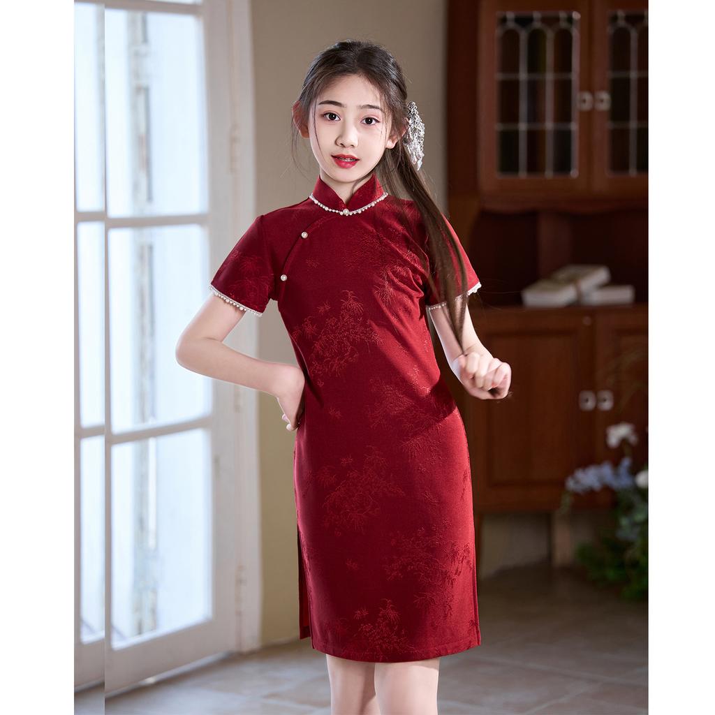 Girls' baby cheongsam spring red one-year-old national style new Chinese little girl dress