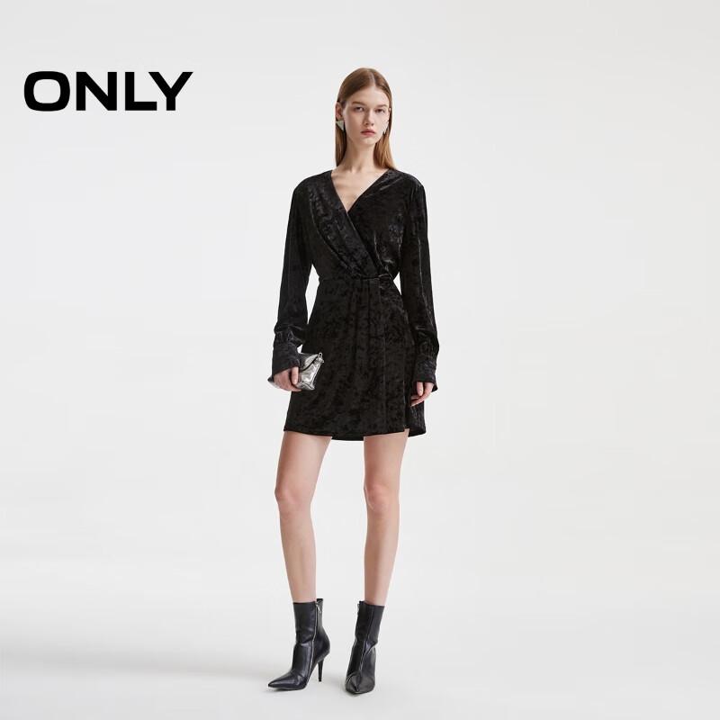 Only 2024 Autumn Elegant Velvet V-Neck Mini Dress