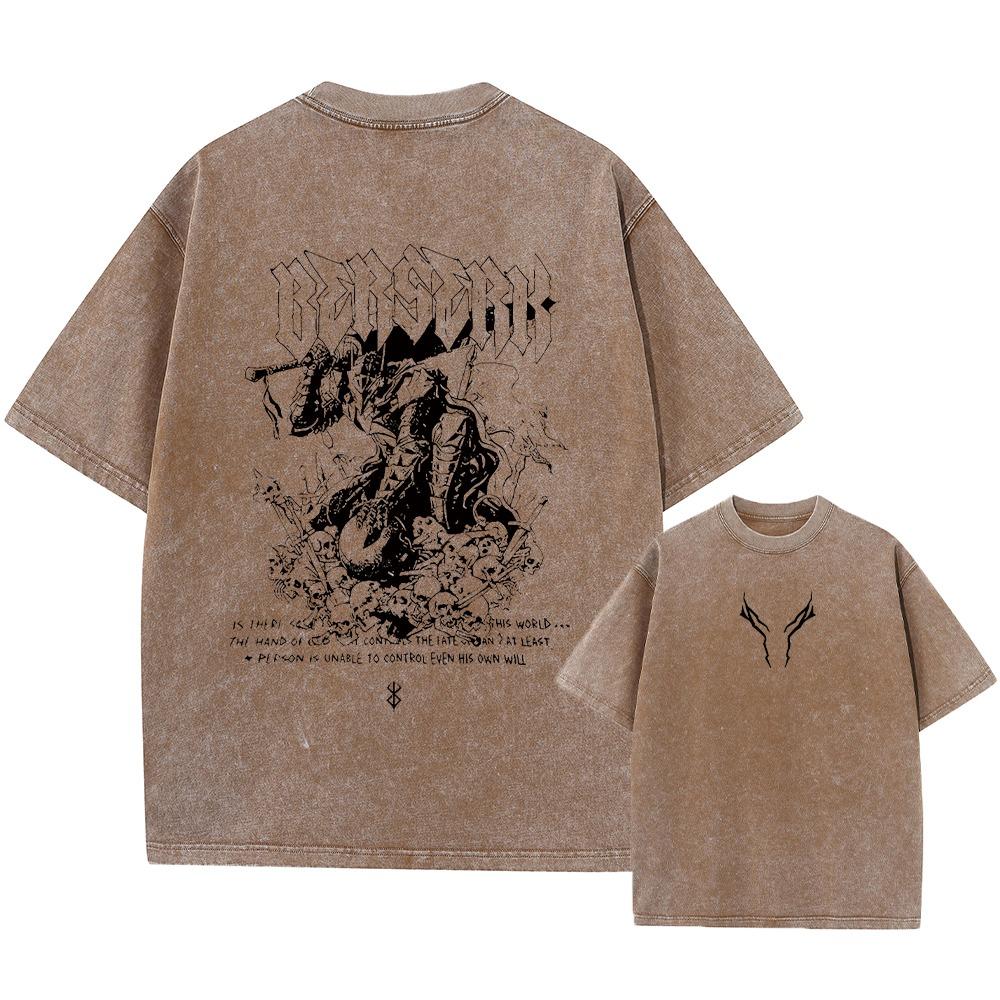 Fury Courage Acid T-shirt Retro Washed Pattern T-shirt Men s Casual Short-sleeved T-shirt Unisex M
