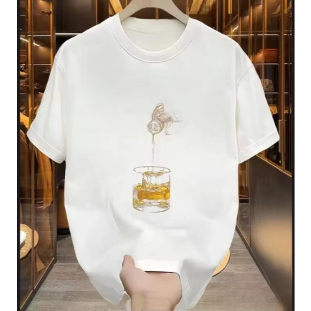 

High End Pure Cotton Elephant Print New Men and Women s Couples Short Sleeved T-shirt Versatile Round Neck Top L