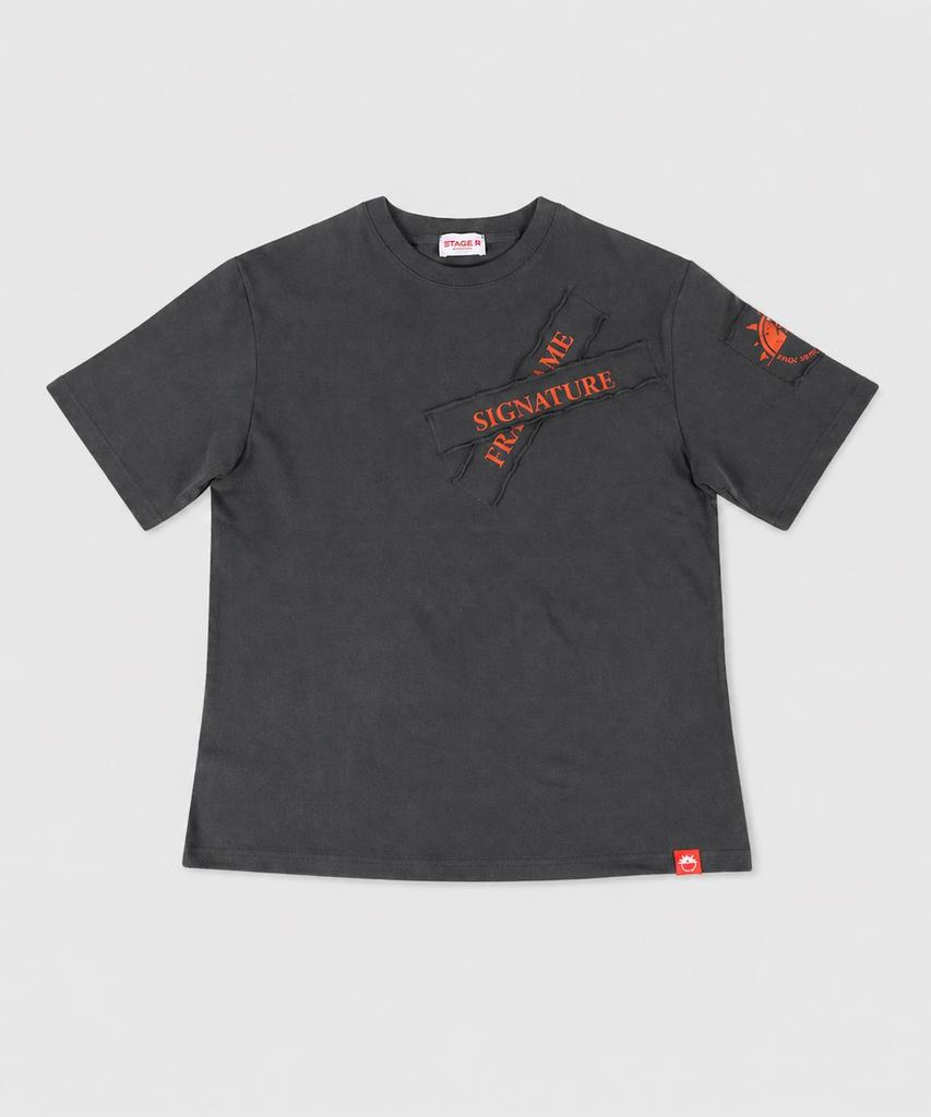 Seuteijial Signature Frame Pigment Short Sleeve T-Shirt [Charcoal]