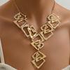 Geometric Pendant Necklace Women Gold Tone Alloy Triangle Rectangle Cutout Statement Chain Jewelry
