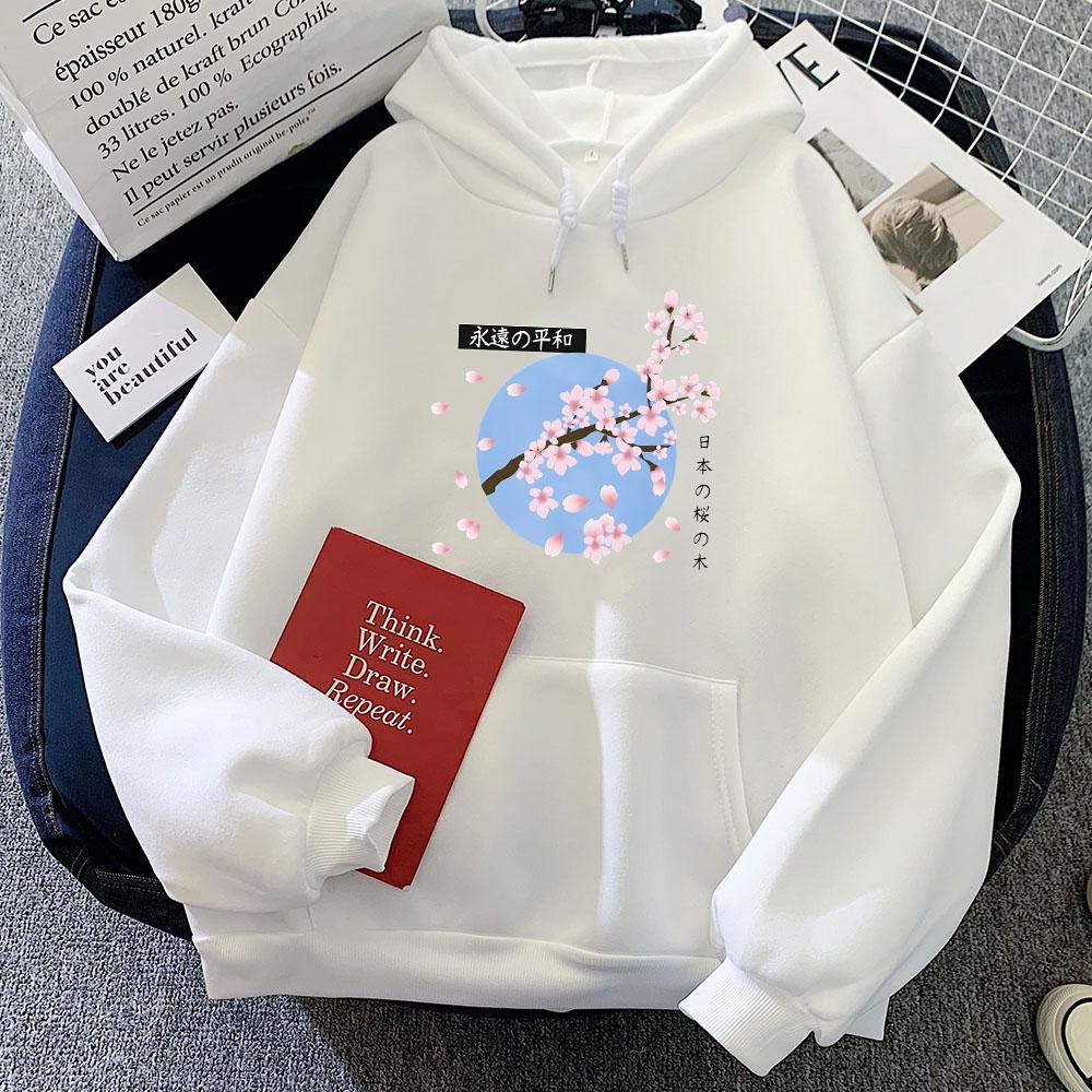 Japanese Blossom Sakura Graphic Hoodies Women/Men Clothing Winter Warm Comfortable Sweatshirt Pocket Fleece Streetwear