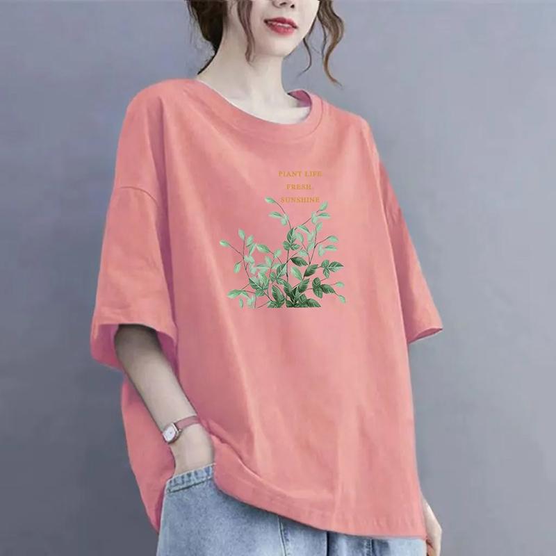 Women T-shirt for Summer Large Size Cotton Shirt Soft Loose Printed Casual Comfortable Pullover T-shirt Top
