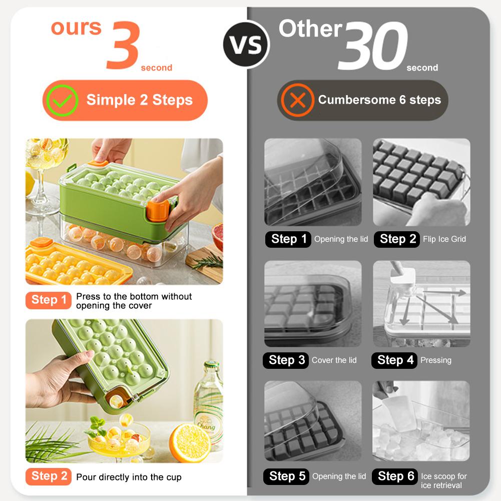 Ice Cube Maker with Lid and Ice Shovel Creative Ice Cube Molds Storage Box Pressing Ice Cube Molds for Party Bar Kitchen Freezer