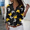 Chic Long-sleeve Butterfly Print Shirt, Ideal for Casual and Stylish Daily Wear.