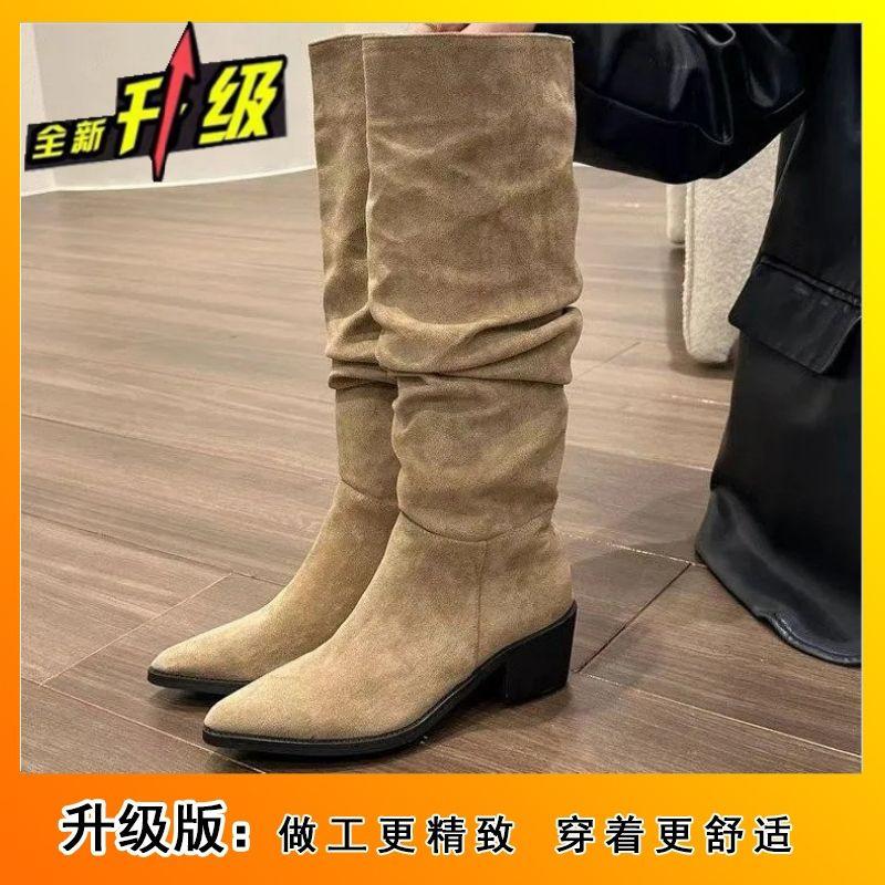 Coarse heel high boots pointed fashion western cowboy boots but knee boots children's new autumn and winter models