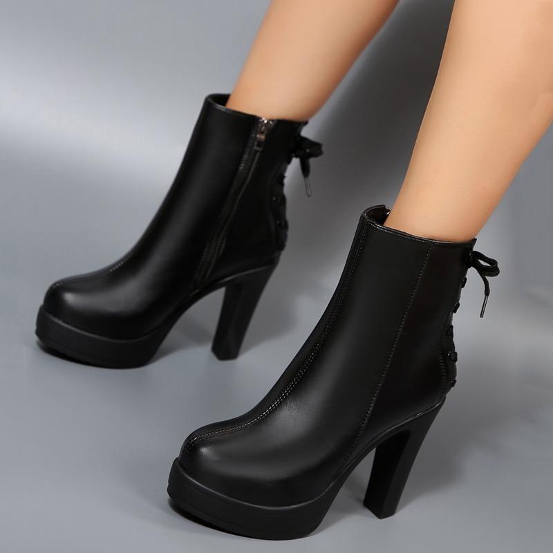 Fashion Block Heel Booties 2025 New Platform High Heels Women's Autumn and Winter Versatile
