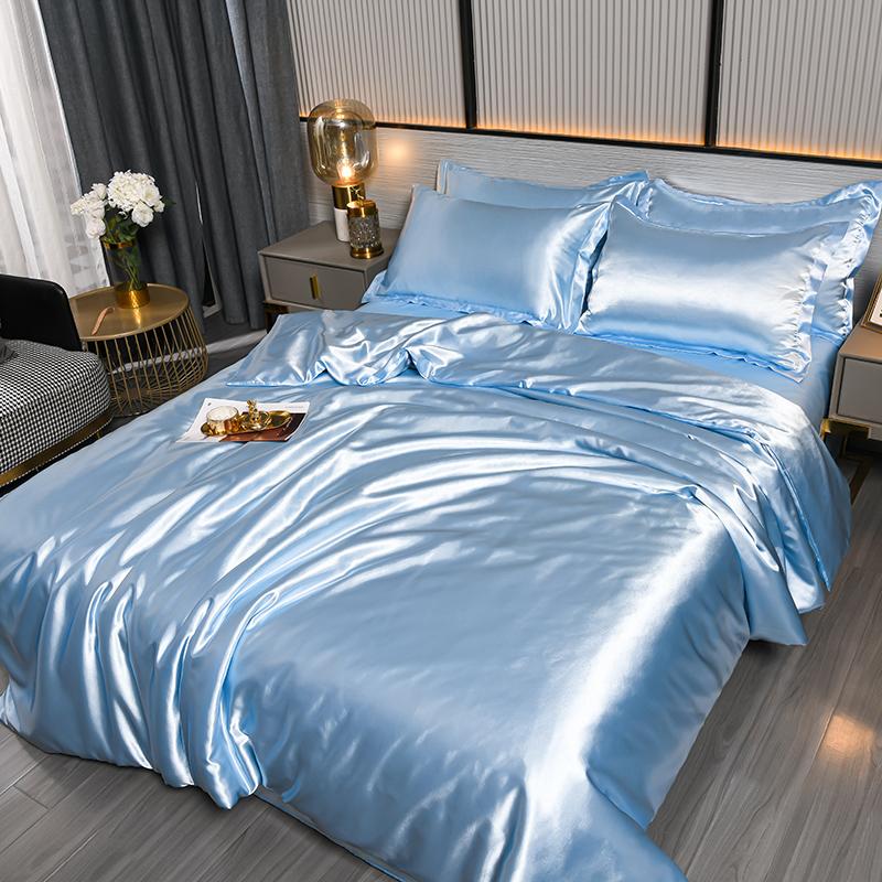 Luxury Mulberry Silky Blending Bedding Set Queen High-end Satin Duvet Cover Set with Sheet Soft Skin Friendly Silky Bedding Sets