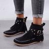 Ankle Boots Women's Flat Shoes Fringed Gothic Female Sneakers Woman Cowgirl Luxury Elegant Belt Buckle Rivet Plus Size 43 Socofy