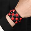 Comfort Fit Adjustable Bracelet Three Row Square Studs Punk Design Soft Leather for Stylish Daily Fashion