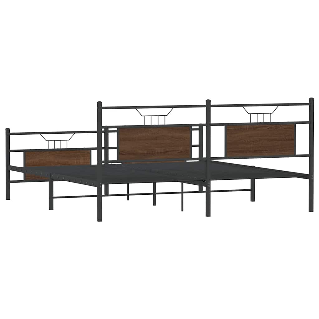 Metal Bed without Mattress Brown Oak Effect 160 x 200 cm