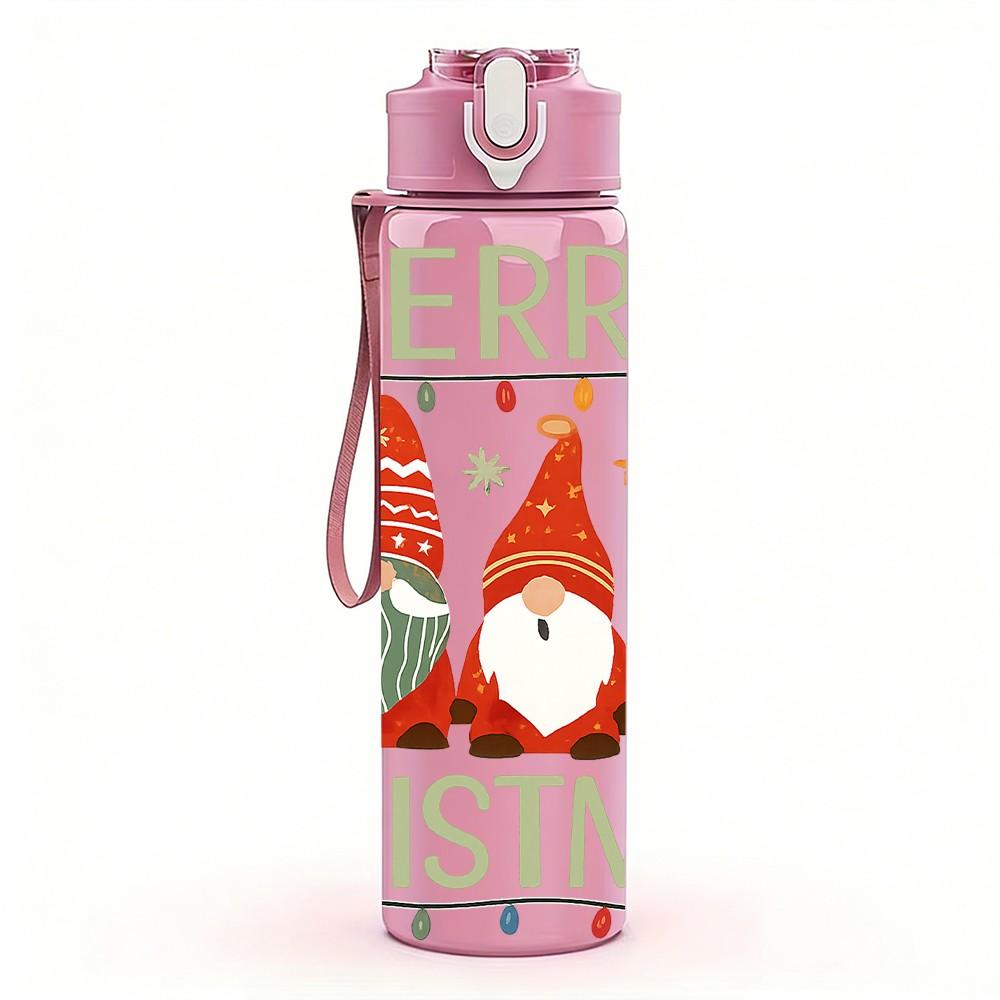 1PC Three Gnomes Merry Christmas Art 750ml Color Plastic Sports Water Bottle Leakproof Flip Straw Lid Suitable for Sports Office Home Use