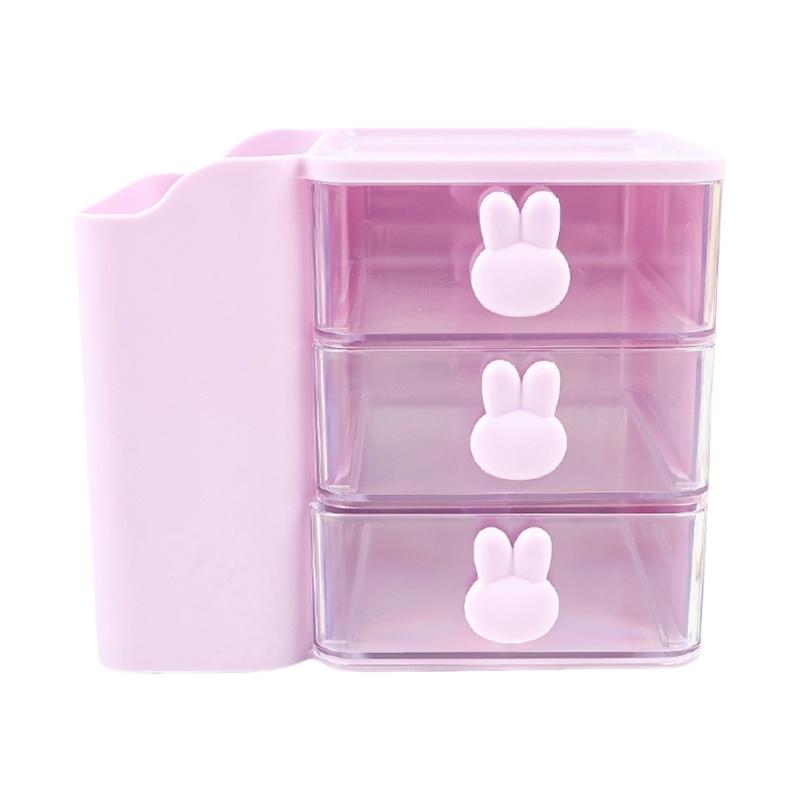 

Desk Organiser Desk Tidy Makeup Brush Organiser with Drawers, Pen Holder Office Desktop Cosmetic Stationery Storage Box фіолетовий