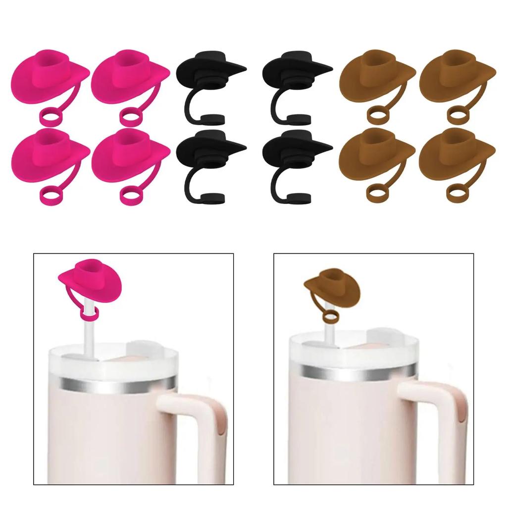 4 Pieces Straw Covers Cap Novelty Sturdy Straw Toppers Reusable Cowboy Hat Shaped for Camping Home Hiking Picnic Kitchen