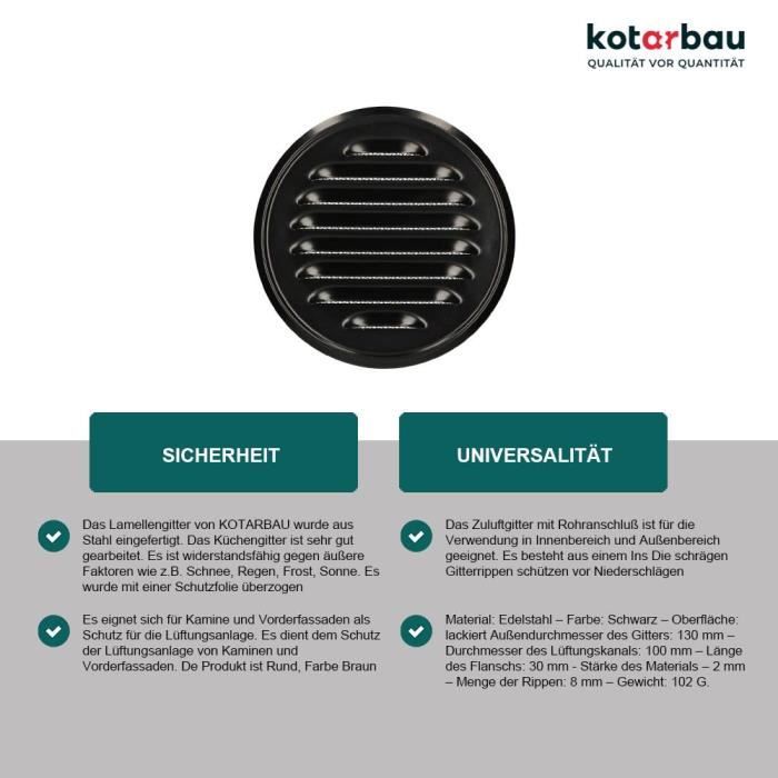 Ventilation Grille - KOTARBAU - 100 Mm - Stainless Steel - Black - Easy To Mount