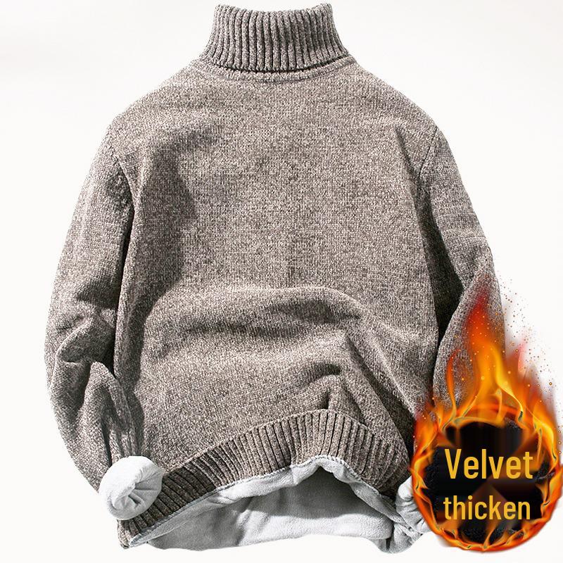 Trendy Men's High Neck Chenille Sweater - Japanese Style Loose Knit Winter Pullover