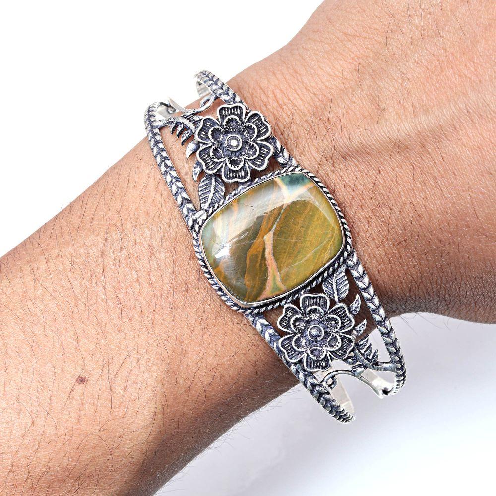 Ocean Jasper Gemstone Antique Jewelry Cuff Bracelets 7''Adjustable
