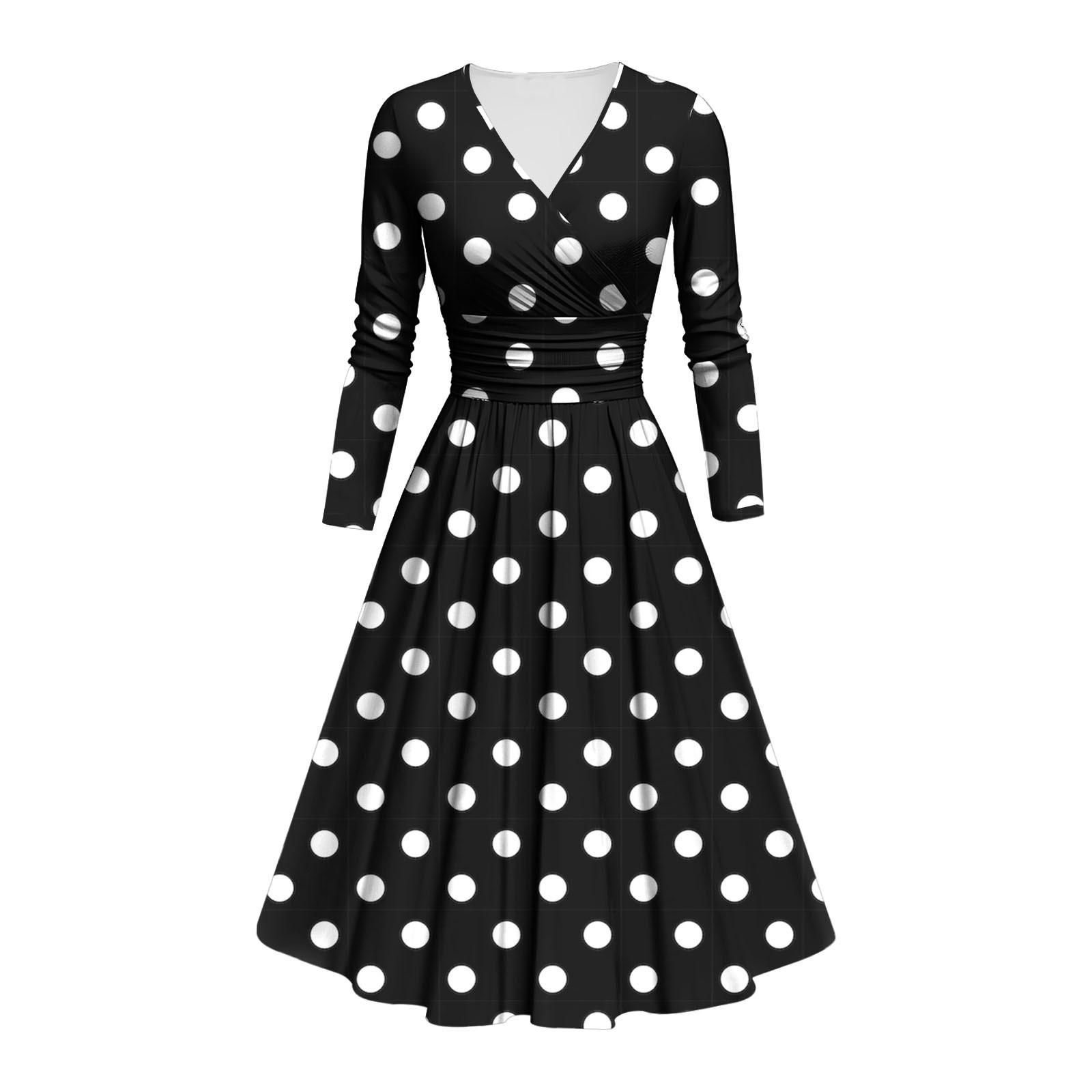 

Женское модное облегающее платье с V-образным вырезом, длинными рукавами и оборками в горошек, повседневное платье S чёрный