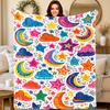1pc Blanket Flannel Blanket, Rainbow Moon Stars All Seasons Applicable, Birthday And Holiday Gift, Suitable for Sofa Bed Office
