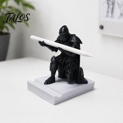 Artistic Dark Style Desk Gift 3D Printed Knight Pen Holder, Kneeling Stand, Exquisite Premium Quality Display Stand Sculpted Statue, Creative