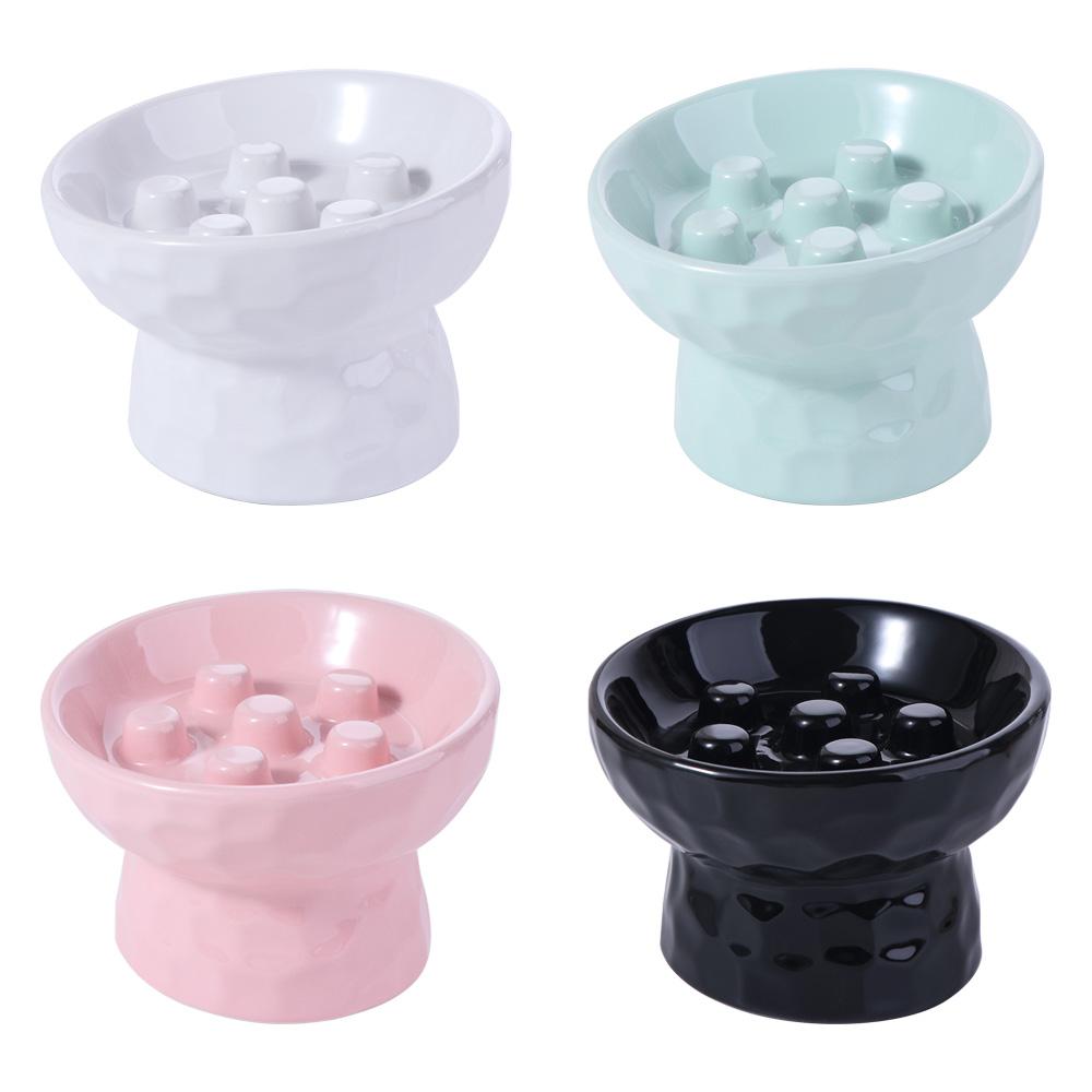 Anti Tipping Cat Slow Feeder Bowl Ceramic Pet Drinking Eating Feeder  for Kitten/Puppy/Bunny