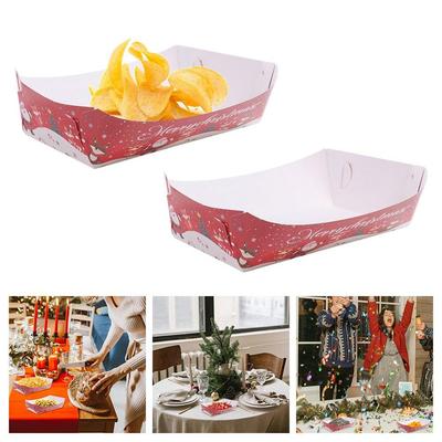 20 Stück Kreatives Weihnachtspapier-Lebensmitteltablett Papier Rechteckig Einweg-Papiertablett Frohe Weihnachten Praktisch